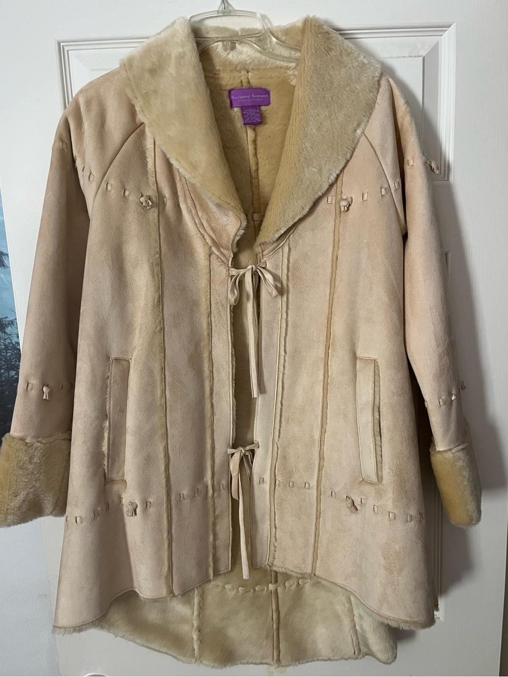 Vintage Boho Western Suzanne Somers Faux Suede & Fur Coat